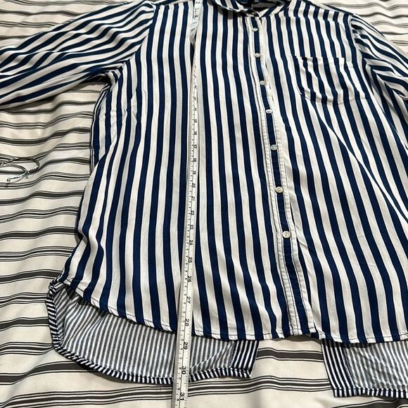 Jane+Delancey Sz L Blue & White Striped Button Up - Picture 13 of 16